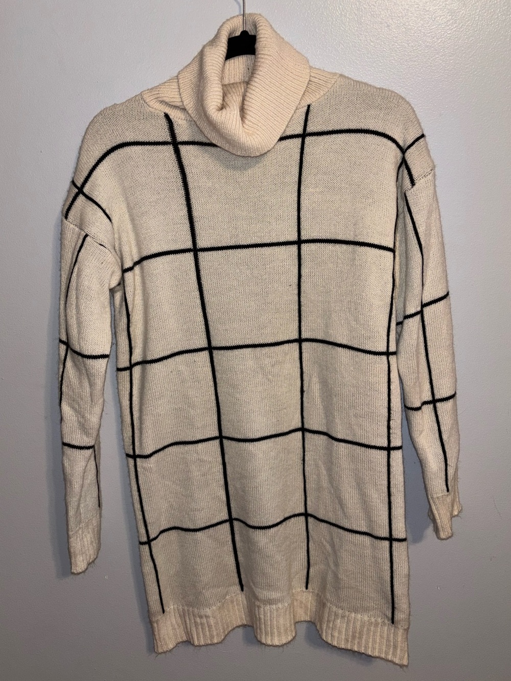 Women’s Taupe Windowpane Turtleneck Sweater Dress Size Small